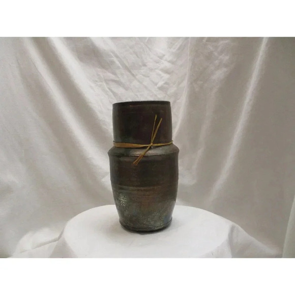 Raku Vase volcanic texture blues Pinks Copper tones‎ hand made iridescent black - Picture 2 of 8